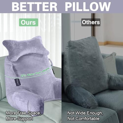 SLIGUY Reading Pillow-Bed Rest Pillow with Detachable Neck Roll & Higher Support Arm for Sitting in Bed Couch or Floor-Backrest Reading Pillow Adult Back Pillow for Reading/Watching TV/Gaming,Beige