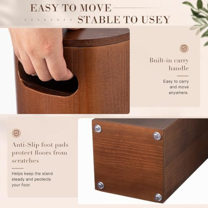 Wooden Toilet Paper Roll Holder with Lid and Storage Shelf - Rustic Bathroom Organizer