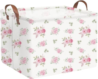 Pink Rose Flower Basket for Girls - Collapsible Waterproof Gift Baskets