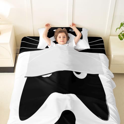 Black Cat Bed Sheets Twin Size with Deep Pockets and Vibrant Prints - Kids Bedding Set