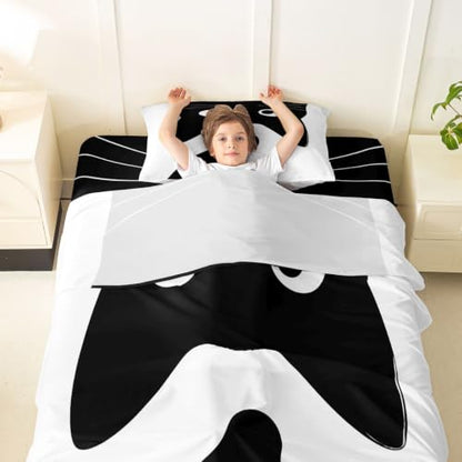 Black Cat Bed Sheets Twin Size with Deep Pockets and Vibrant Prints - Kids Bedding Set