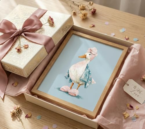 Wood Framed Bathroom Duck Wall Art - Cute Canvas Decor with Variation Bathroom Duck 10"L x 8"W