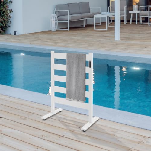 White 5-Bar Electric Heated Towel Rack with Adjustable Timer & Temperature