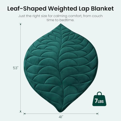 Weighted Lap Blanket 7lbs for Adults - Green, 41x53 Inches - Leaf Design