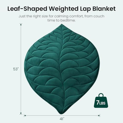 Weighted Lap Blanket 7lbs for Adults - Green, 41x53 Inches - Leaf Design