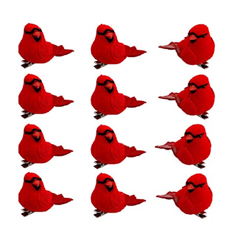 12Pcs Christmas Cardinal Bird Ornaments with Metal Clips for Holiday Decor