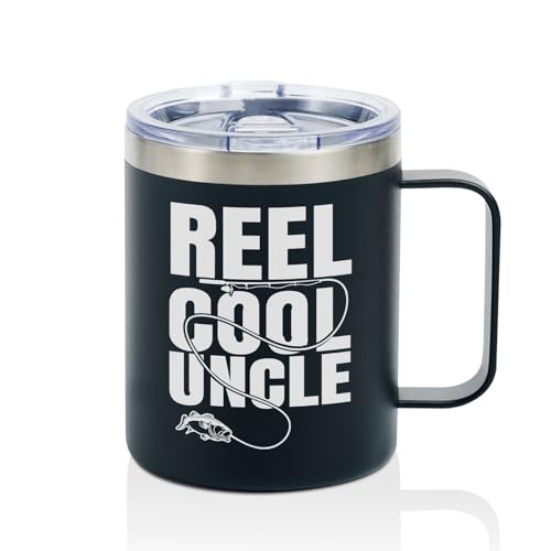 12oz Stainless Steel Travel Mug with Handle - Cool Uncle Gift, Fishing Theme