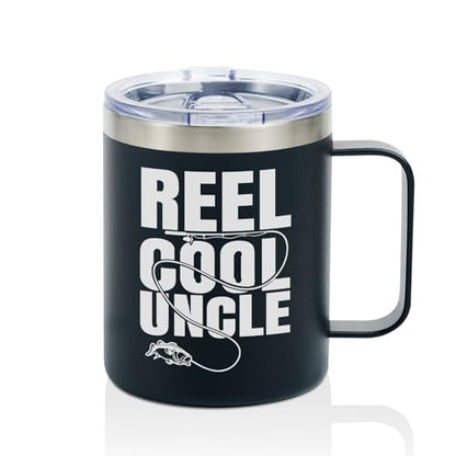 12oz Stainless Steel Travel Mug with Handle - Cool Uncle Gift, Fishing Theme