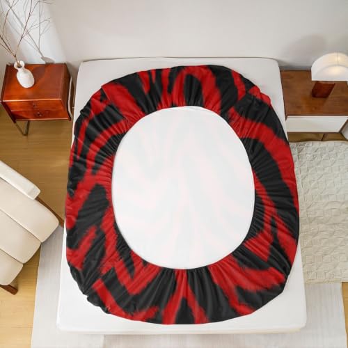 Black Red Zebra Print Fitted Sheet for Twin Bed - Deep 16" Pocket, Kids Bedding