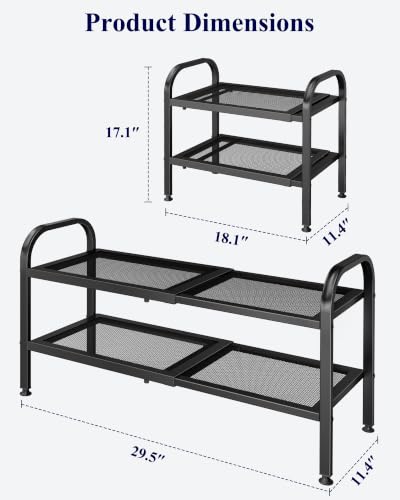 Expandable Metal Shoe Rack - Black, 18.1-29.5 Inch, 2 Tiers