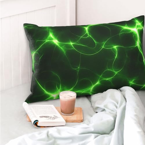 Green Lightning Print Pillow Protectors 14x20 Inches - Soft Polyester Cover
