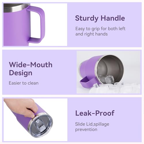 Purple 20oz Stainless Steel Insulated Travel Mug with Handle - Bulk 12 Pack