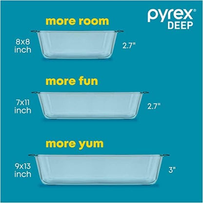 Pyrex Deep 9x13-Inch Glass Baking Dish - Oven, Freezer & Microwave Safe with Lid | Clear Casserole Container