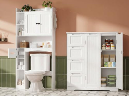 Bathroom Storage Cabinet Set - White Over Toilet & Floor Organizer
