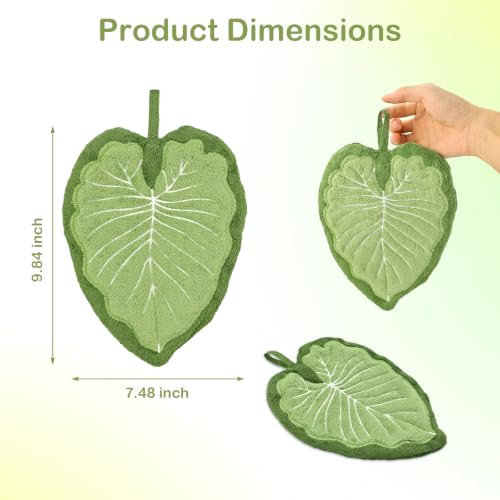 Green Leaf Hand Towels 2 Pack - Microfiber Bathroom & Kitchen Hand Drying