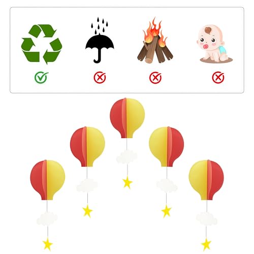 Red Hot Air Balloon Paper Garland Streamers - 5 Pieces for Party Decor