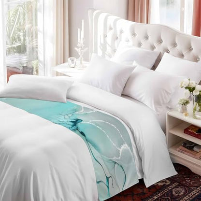 Twin Bed Aqua Marble Bed Runner - Decorative Fluid Art Bed Scarf 71x20in - CosyBright