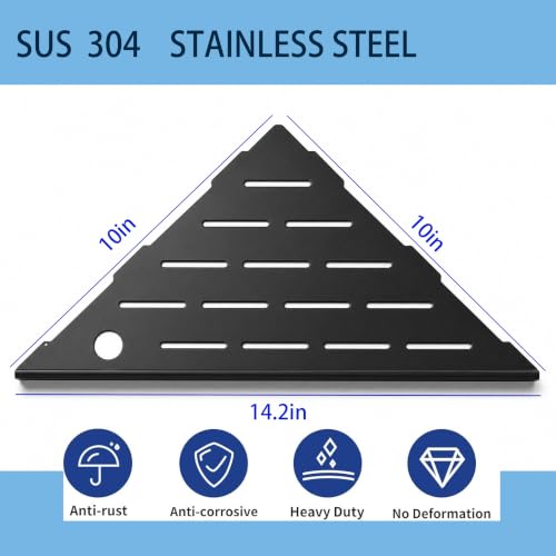 2-Pack Stainless Steel Corner Shower Shelves Matte Black - Rustproof & Reversible