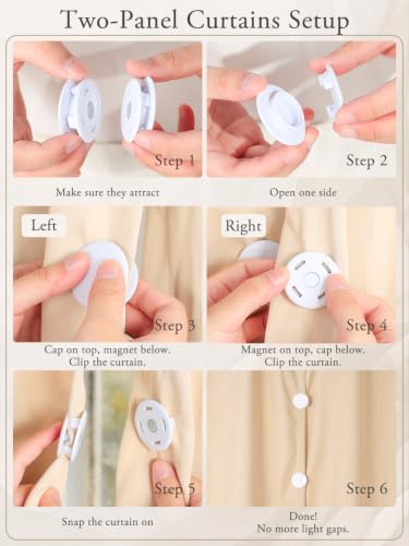Magnetic Curtain Closure Clips with Adhesive Metal Patches - No Drill