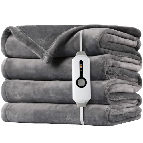 Pale Gray Electric Heated Blanket Full Size 72x84 Flannel with 4 Heat Settings & Auto Shutoff