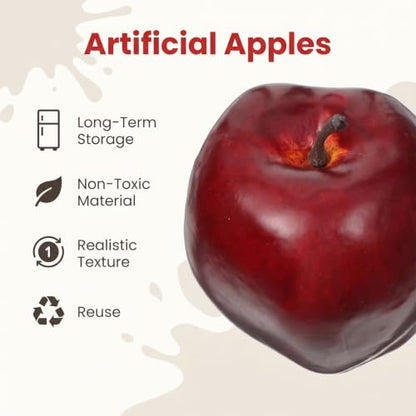 6 Fake Apples for Home Decor, Artificial Fruit, Faux Red Apples Set