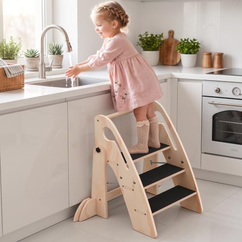 Wooden Foldable Toddler Step Stool for Bathroom Kitchen Potty Training