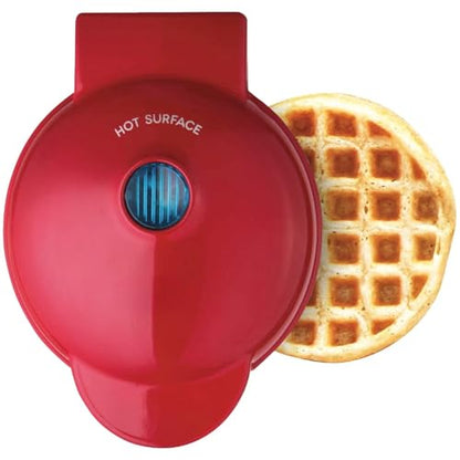 DASH Mini Waffle Maker - 4” Waffle Mold, Nonstick Waffle Iron with Quick Heat-Up, Nonstick Surface - Perfect Mini Waffle Maker for Kids and Families, Just Add Batter (Red)