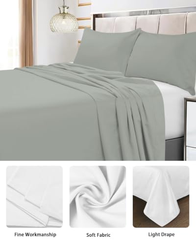 Queen Size Flat Sheet - Muted Pea Green Microfiber Bed Sheet, 90x102, Soft & Breathable
