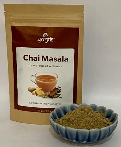 Go-Yogik Chai Tea Masala Spice powder[ 3.5Oz-(80 cups] Authentic Blend of Ginger cinnamon cardamom- Caffiene Free, Vegan, Unsweetened, No tea leaf