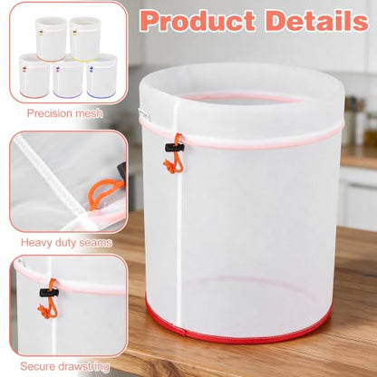 5-Pack Fine Mesh Nylon Strainer Bags for Food & Beverages - Multiple Mesh Sizes