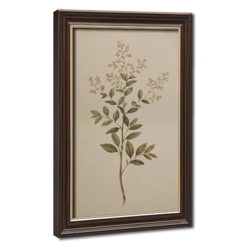 Wood Grain Gold Framed Botanical Wall Art with Pink Blossoms - 24x36