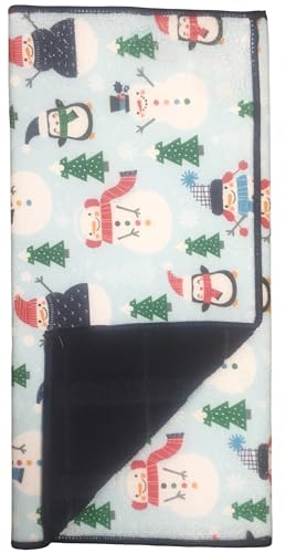 Microfiber Dish Drying Mat - Christmas Snowman Blue, 16x24 Inch Absorbent Reversible Kitchen Mat