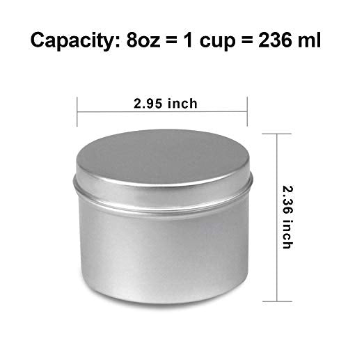 Silver 8oz Candle Tin - Pack of 2, Aluminum Container for Candle Making
