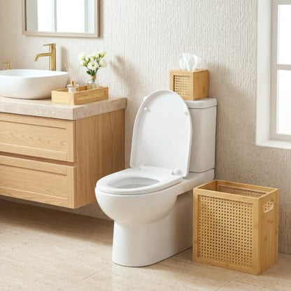 Wicker Bathroom Accessories Set with Trash Can, Tissue Box & Tray - Rustic Rattan Decor