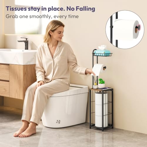 Freestanding Toilet Paper Holder with 4-Tier Storage - Black