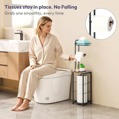 Freestanding Toilet Paper Holder with 4-Tier Storage - Black