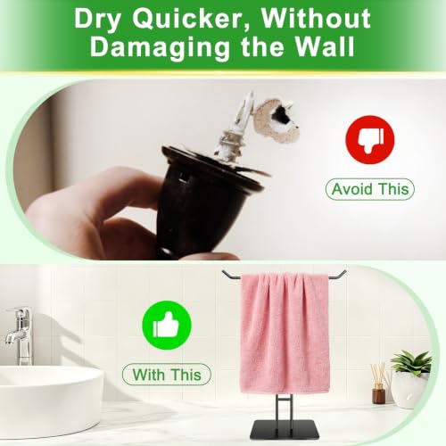 T-Shape Hand Towel Holder Stand for Bathroom Kitchen Black Stainless Steel