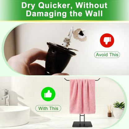 T-Shape Hand Towel Holder Stand for Bathroom Kitchen Black Stainless Steel