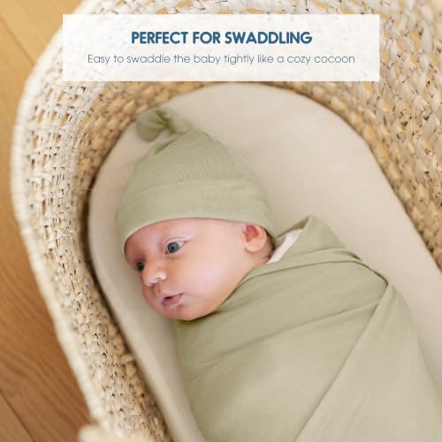GRSSDER 4-Pack Baby Swaddle Blankets 33x44 Inches - Blue & Green Soft Jersey Knit
