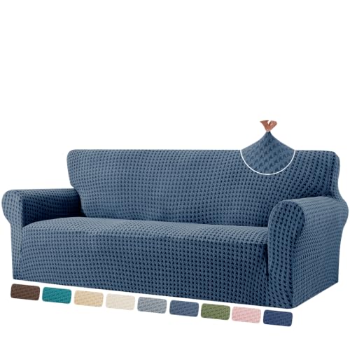 Large Dark Grey Houndstooth Sofa Cover 72-90 Inch Couch Protector with Elastic