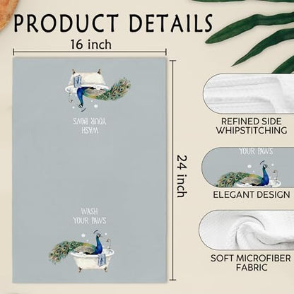 Gnmduw Peacock Hand Towels - Peafowl Bathroom & Kitchen Decor, 16x24 Inches - Peacock Variation