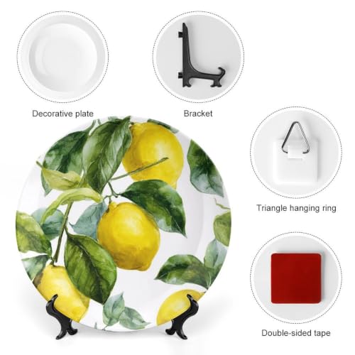 Lemon Branch Leaves Bone China Decorative Plate 7 Inch with Stand - Wall or Table Display