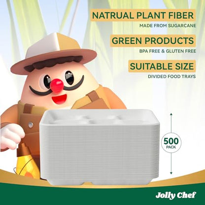 Compostable Paper Plates 5 Compartments 11x8 Inch - White, 500 Pack