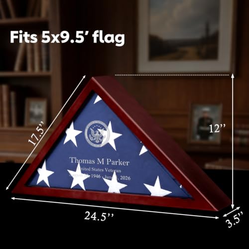 Memorial Flag Display Case with Laser Engraved Glass for Veteran Burial Flag