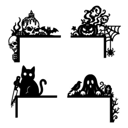 Halloween Door & Window Corner Decor Set - Pumpkin, Black Cat, Skull, Ghost Wooden Toppers