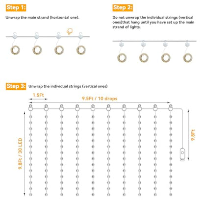 300 LED Fairy Curtain Lights with Remote & Timer - Warm White, 9.8ft x 9.8ft, Dimmable, USB Powered for Indoor & Outdoor Decor