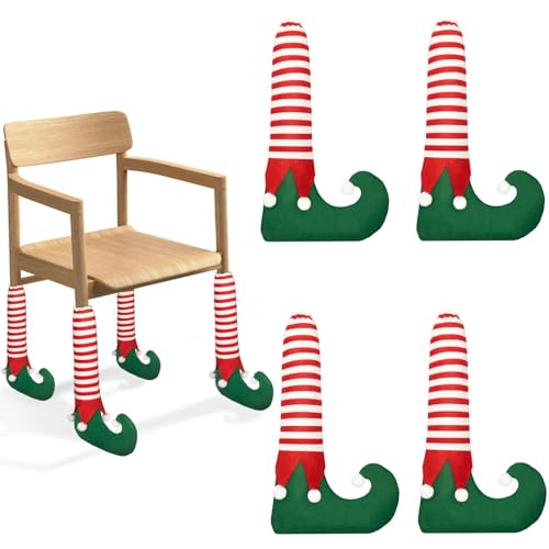 Christmas Chair Leg Covers Set of 4 Non-Slip Elf Design Furniture Socks