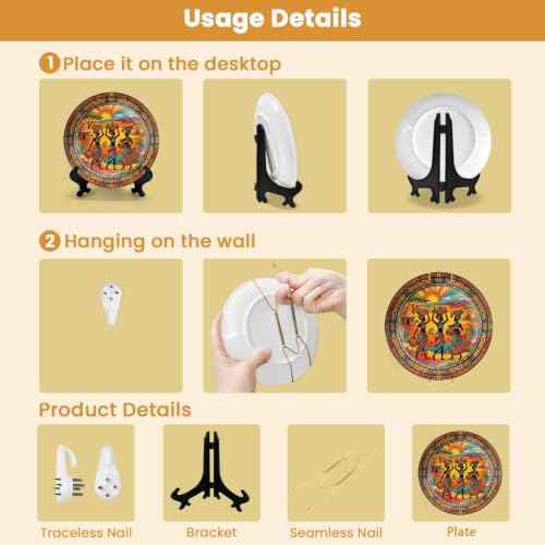 10-Inch Ceramic Decorative Plate with Stand & Wall Hook - African Style, Color7