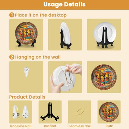 10-Inch Ceramic Decorative Plate with Stand & Wall Hook - African Style, Color7