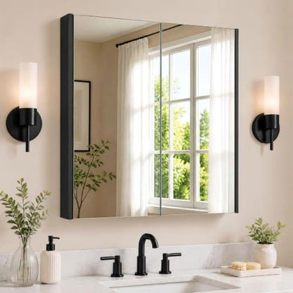 GIANTEX Black Wall-Mount Bathroom Mirror Cabinet with 2 Doors